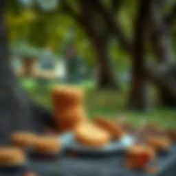 A small plate of biscuits placed next to a tree in a London park, inviting mythical beings like fae.