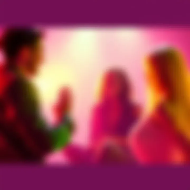 Three bisexual rock stars sharing their stories in a vibrant setting with rainbow colors around them.
