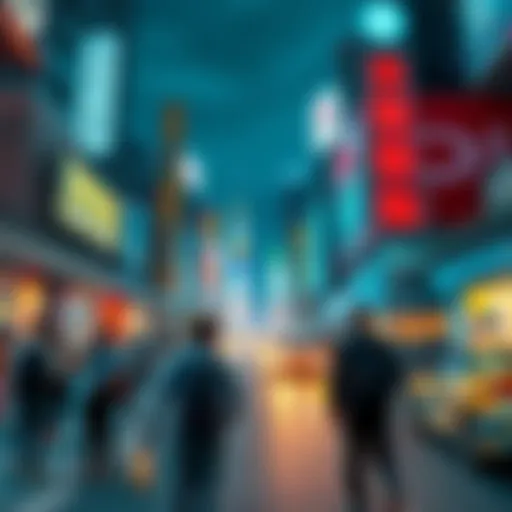 People reacting to strange occurrences in a lively urban setting at night
