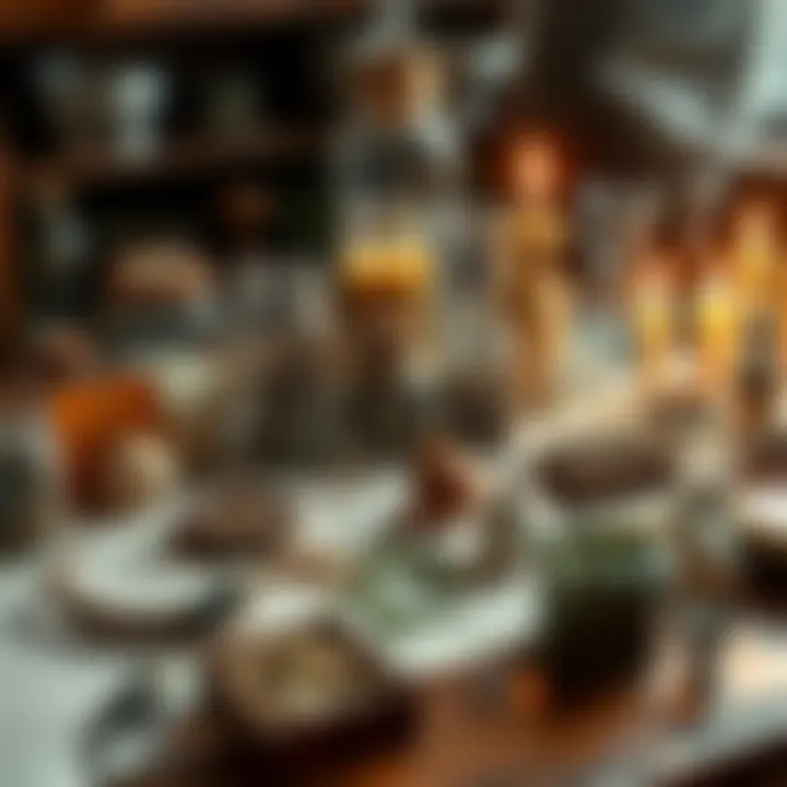 A table filled with unusual spell ingredients like mouse tails, jars of herbs, and candles, showcasing the odd items used in magical practices.