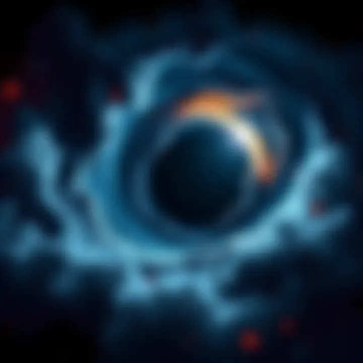 Black Hole as Quantum Computer A black hole surrounded by swirling cosmic dust and light, representing its potential as a quantum computer.