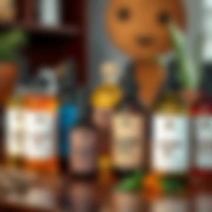 A selection of Black-owned home blessing oils displayed on a table, featuring colorful bottles and natural ingredients.