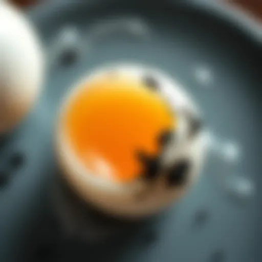 A close-up view of an egg with black residue in the egg white after a cleanse
