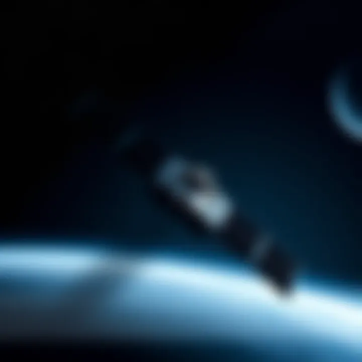 Black Knight Satellite in Space A dark, mysterious object floating in space with stars in the background, representing the Black Knight satellite theory.