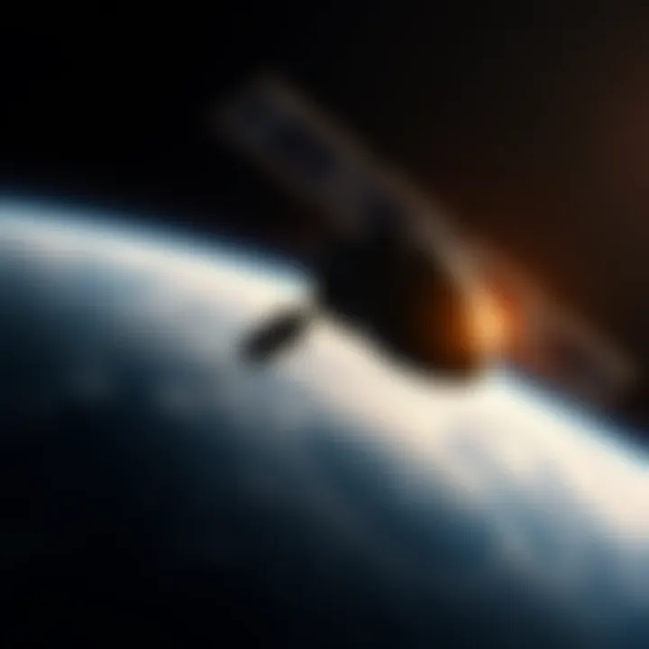 A depiction of the Black Knight Satellite orbiting Earth, surrounded by stars and space, symbolizing the theory of alien technology.