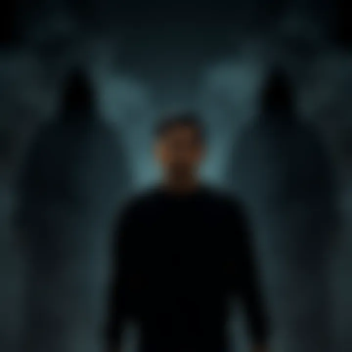 A person stands against a dark background, symbolizing the struggle with black magic. Shadowy figures loom over them, representing the negative energy. The person's expression shows resilience and unexpected strength.