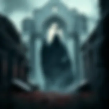 A dark figure resembling a monk appears at Netley Abbey, surrounded by ancient stone ruins, creating a spooky atmosphere.