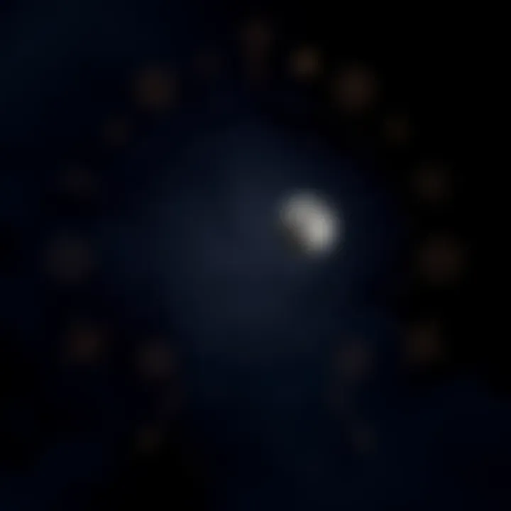 Black Moon with Dark Energy Symbols A dark sky with a Black Moon glowing, surrounded by symbols of magic and energy, representing dark energy practices.