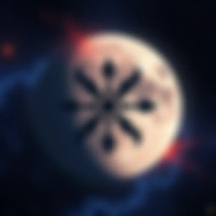 Illustration of Black Moon Lilith symbol with a cosmic background, representing emotional patterns and personal challenges.