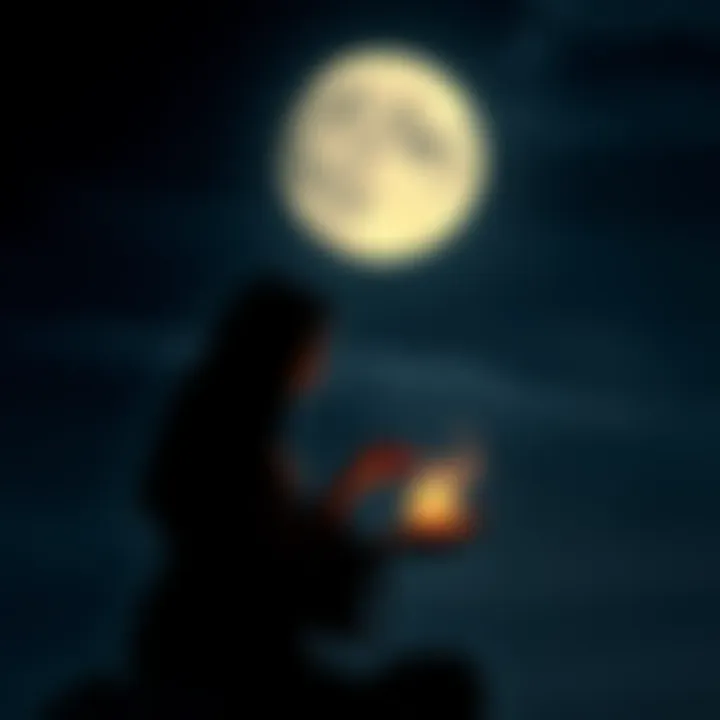 Black Moon Ritual Preparation A person performing love spells and rituals under the dark sky of the Black Moon.