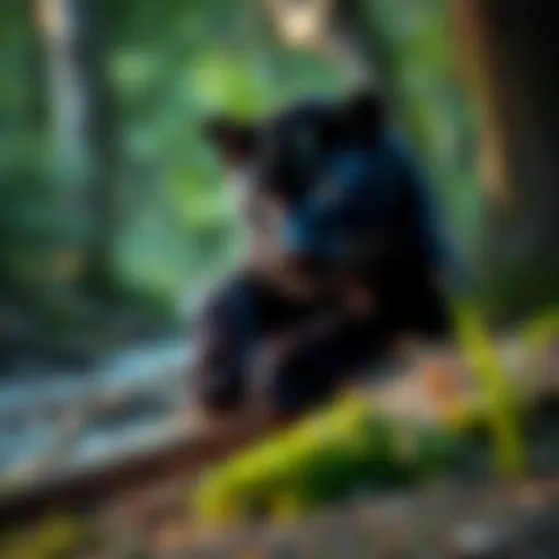 A juvenile black panther resting near a creek surrounded by trees in North Carolina