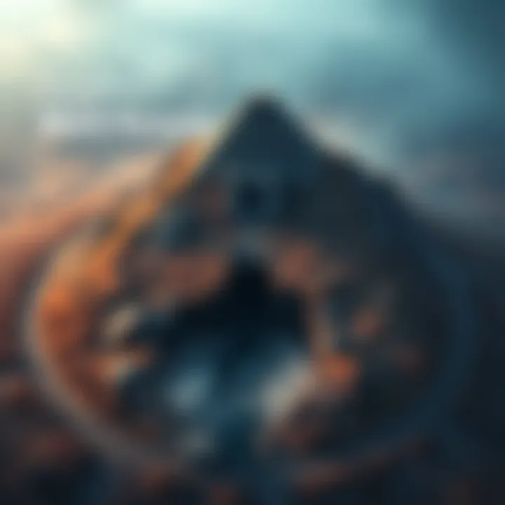 Aerial view of the Black Pyramid site showing a dark entrance and surrounding terrain