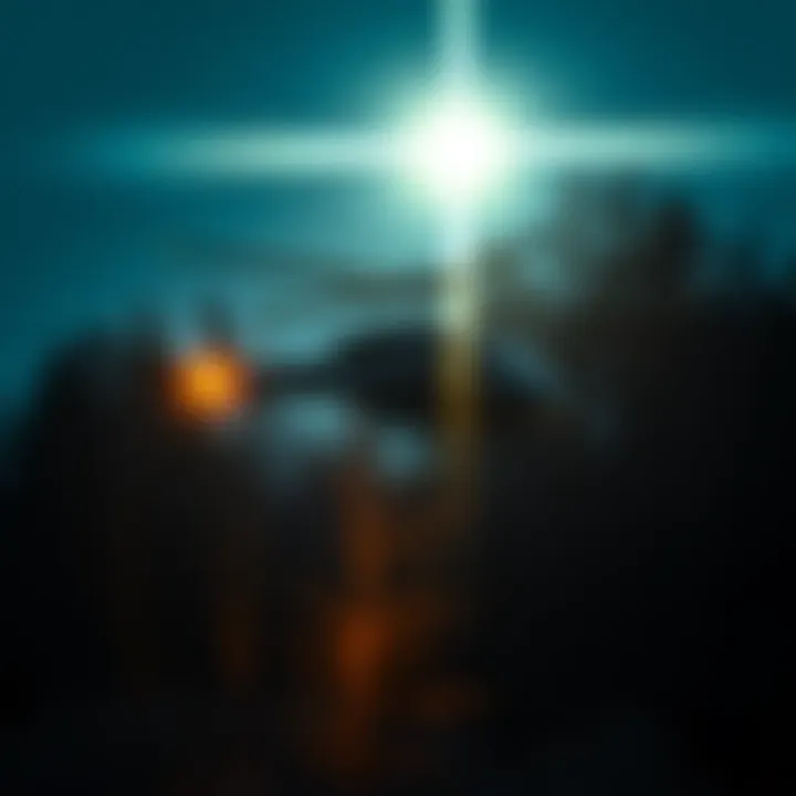 A Blackhawk helicopter hovers low over Indiana woods, illuminated by a bright, unexplained light from above.