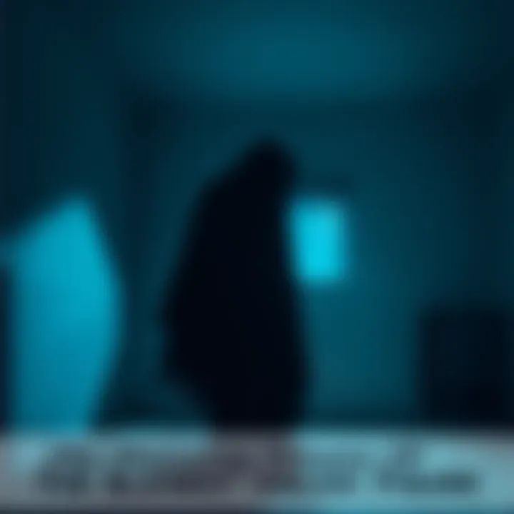 Blanket Man in a Dream A shadowy figure wrapped in a dark navy blue blanket stands in the corner of a dimly lit room, screaming at the dreamer.