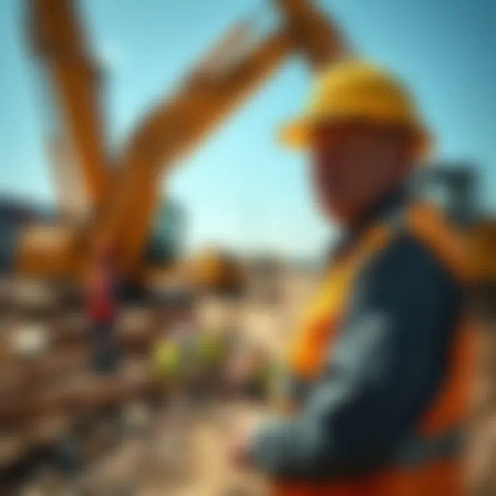 Bledsoe stands at a construction site with machinery and workers, looking concerned as digging operations remain halted.