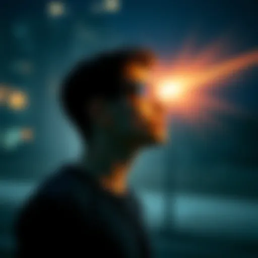 A person born blind seems to perceive light and shapes in a serene environment, illustrating their unique near-death experience.