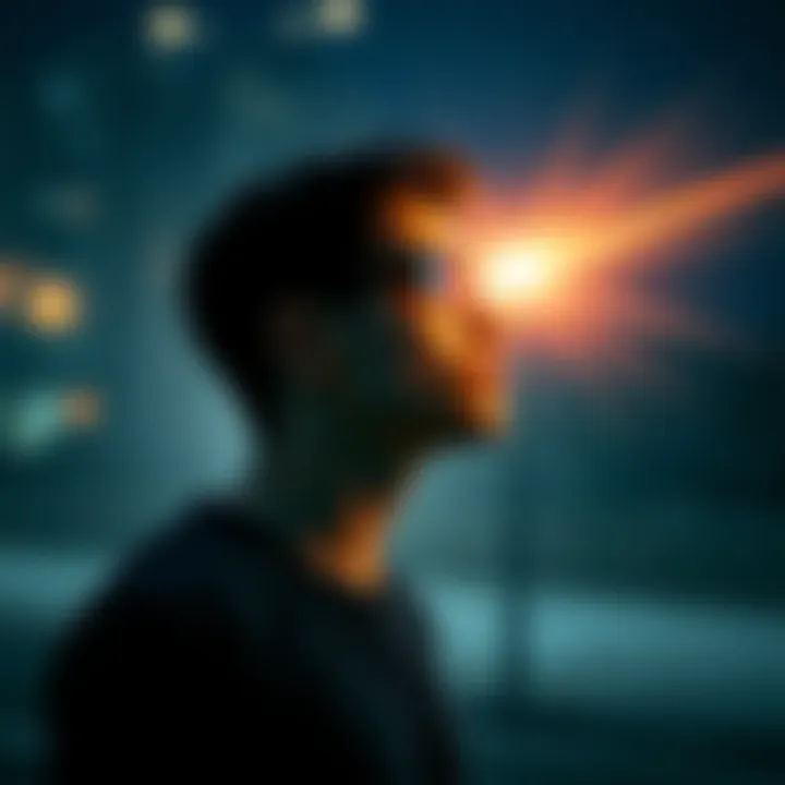 A person born blind seems to perceive light and shapes in a serene environment, illustrating their unique near-death experience.