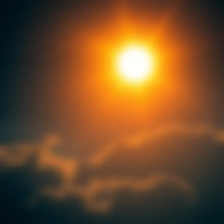 Blinding Sunlight at Night Bright sunlight shining in a dark sky, representing unusual sunlight at 3 AM