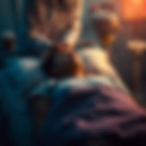 A blood donor lies on a donation bed, looking pale as a nurse checks on them after they fainted, with a blood donation setup nearby.