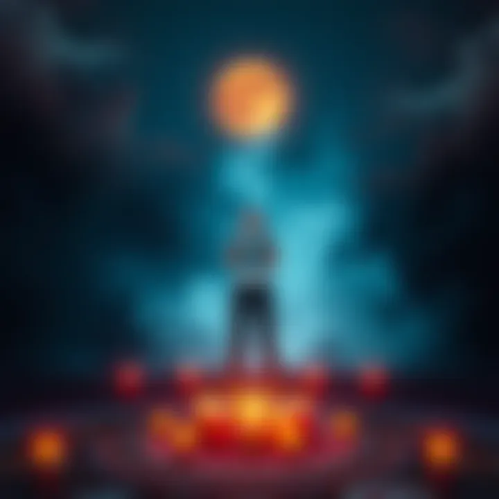 A person stands under a blood moon, holding a jar of eclipse water, surrounded by candles and magical symbols on the ground.