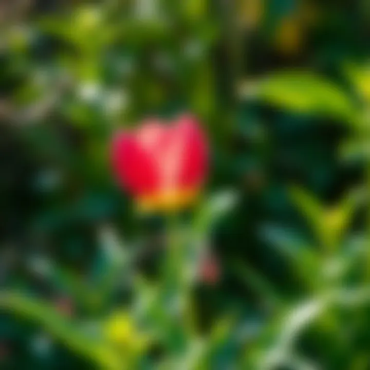 Blooming Flower in Spring A vibrant flower blooms with greenery in the background, representing the changes of nature in April.