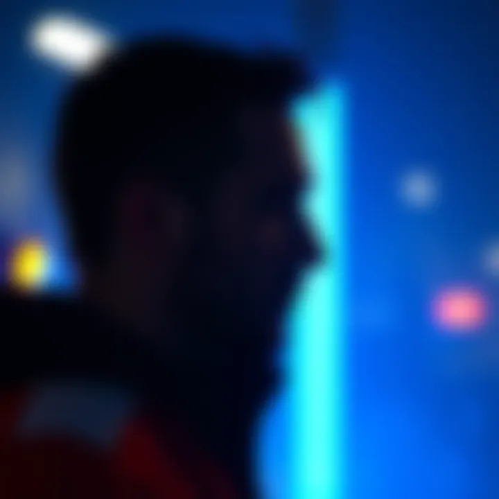 A bright blue light seen behind a figure resembling James-d6l9n, suggesting a separate source from a drill