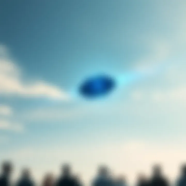 Blue Object in the Sky A bright blue object flying in the daytime sky, witnessed by onlookers below.