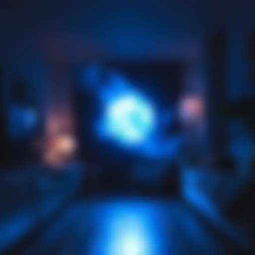 A glowing blue fireball changes colors in a dimly lit apartment, casting eerie light on the surroundings.