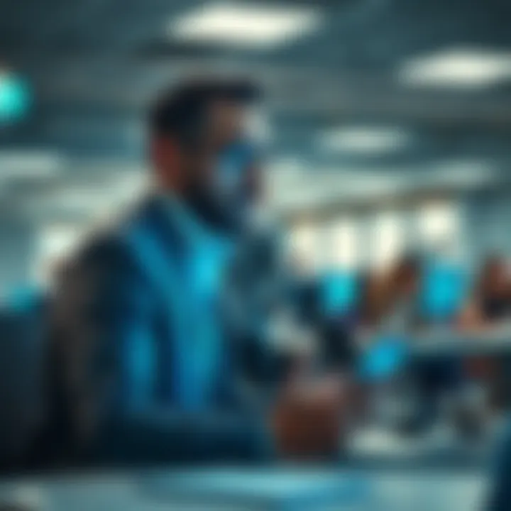 A worker puzzled by a phone connecting to his Bluetooth device in an office setting