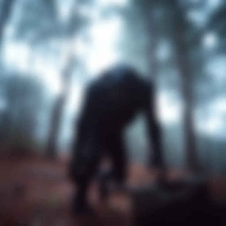 A blurry image showing a vague silhouette of a cryptid in a forest setting