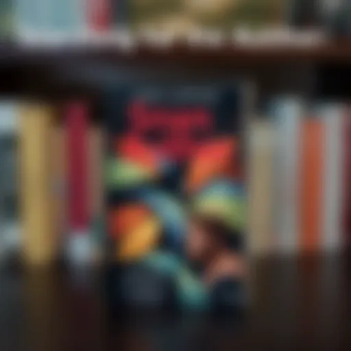 A blurry image showing a partially visible book cover with an author's name