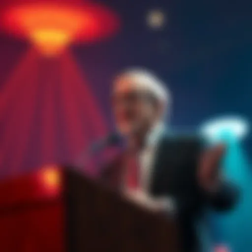 Bob Lazar discussing alien encounters Bob Lazar speaking at a podium about extraterrestrial visits and the 2027 timeline