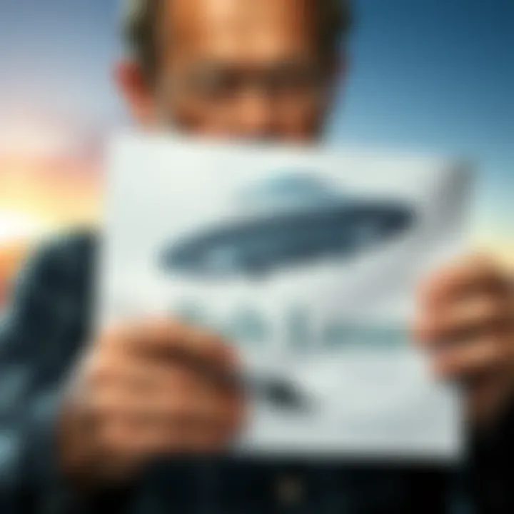 Bob Lazar's Signed UFO Print Bob Lazar holds his last signed print of an alleged UFO craft, showcasing detailed artwork of the technology he claims to have worked on.