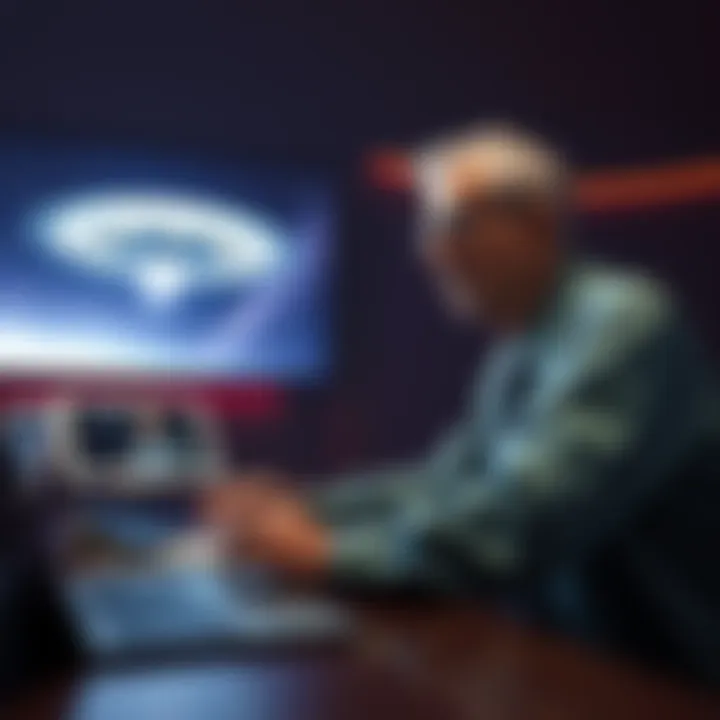 Bob Lazar at a table examining UFO images, looking thoughtful