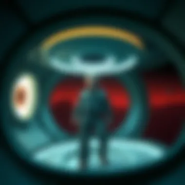 Bob Lazar stands inside a UFO at AREA 51, looking around with a surprised expression.