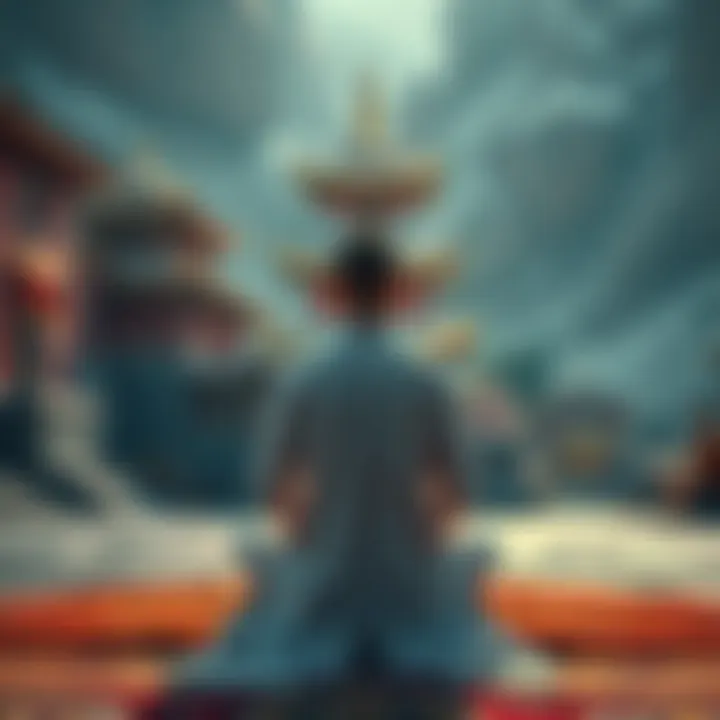 Body Scanning Practice in Tibetan Buddhism A person meditating in a serene Tibetan setting, practicing body scanning to enhance awareness.