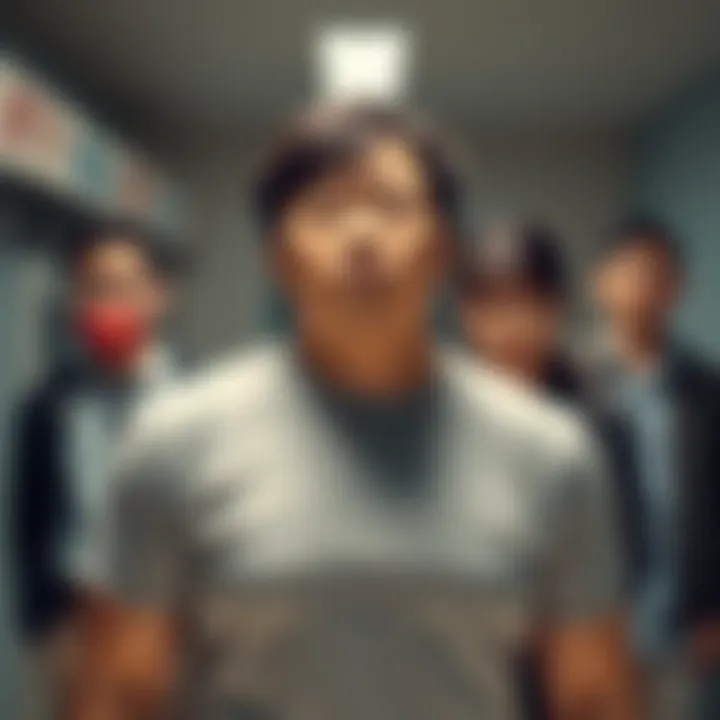 Person showing body transformation Individual demonstrating height gain and weight loss inspired by Jang Wonyoung, family looking concerned in the background