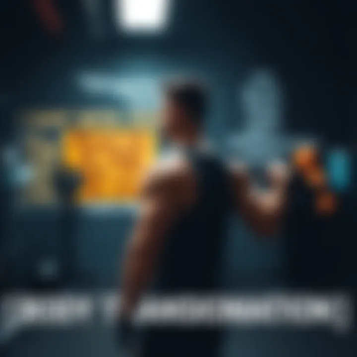 Body Transformation Journey A person working out in a gym, looking determined and focused on their body transformation goals with motivational quotes visible on the wall.