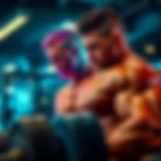 Bodybuilder Visualizing Strength A bodybuilder in a gym visualizing their goals, focusing intently while lifting weights