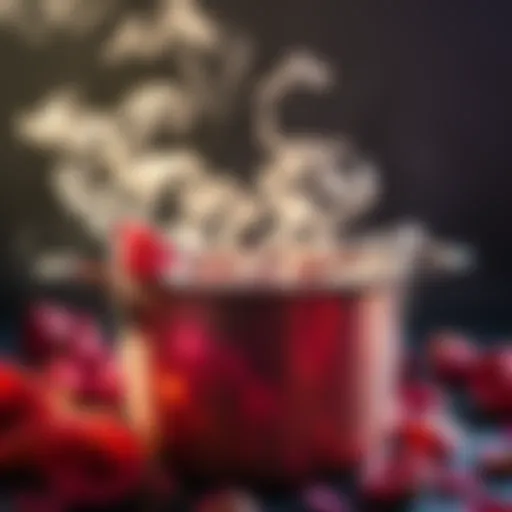 A pot with dried rose petals boiling, releasing steam and an unusual aroma