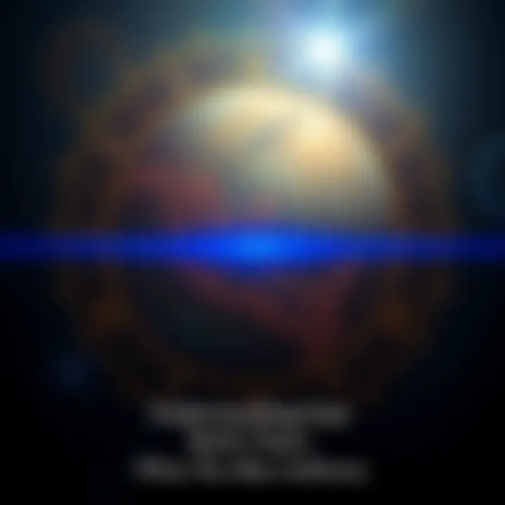 An illustration showing a bold blue line on an astrological birth chart surrounded by zodiac symbols.
