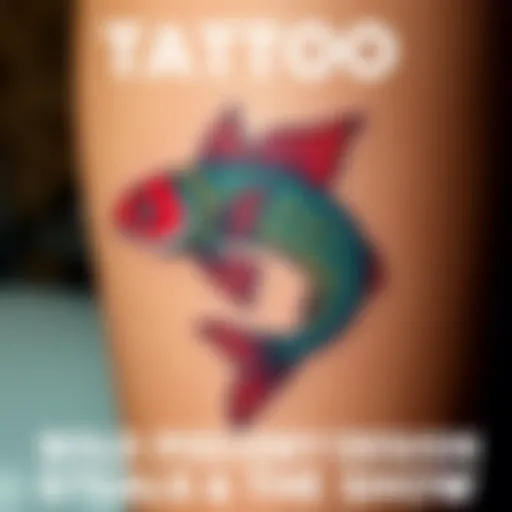 Bold Pisces Tattoo Design A close-up of a colorful Pisces tattoo on skin, showcasing its intricate details and artistic flair.