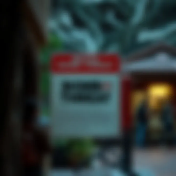 A bomb threat notice displayed outside a zoo with concerned people nearby