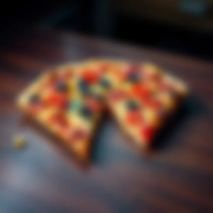 A pizza slice with toppings, but missing the crust, showing the concept of boneless pizza.