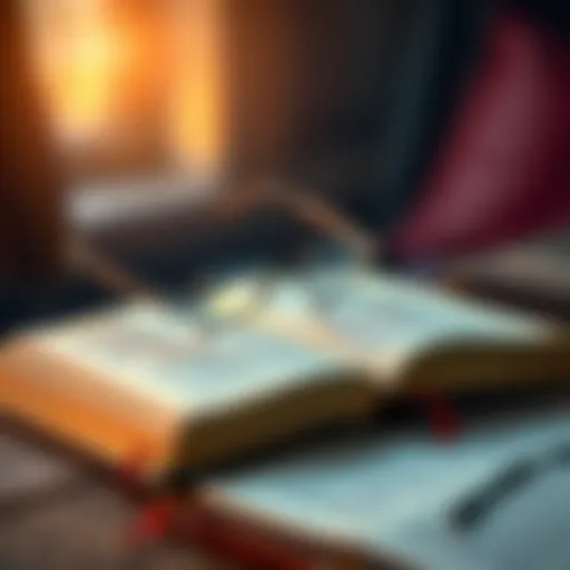 A book with reading glasses on top, symbolizing a review and analysis of literature