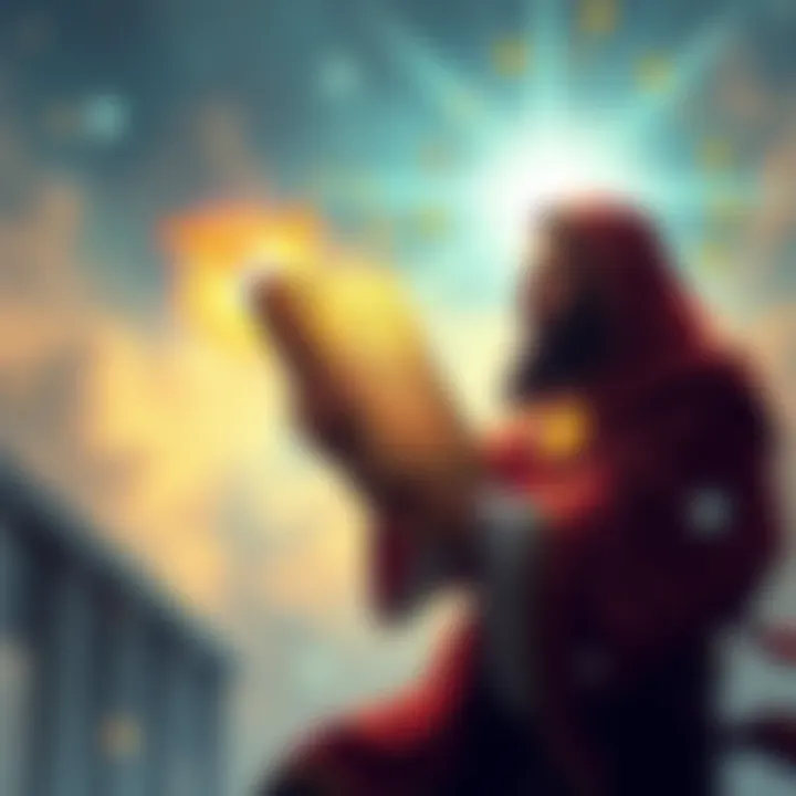 Illustration of a mystical figure holding a glowing book with symbols representing Gnosticism and spiritual insights, surrounded by ethereal light.