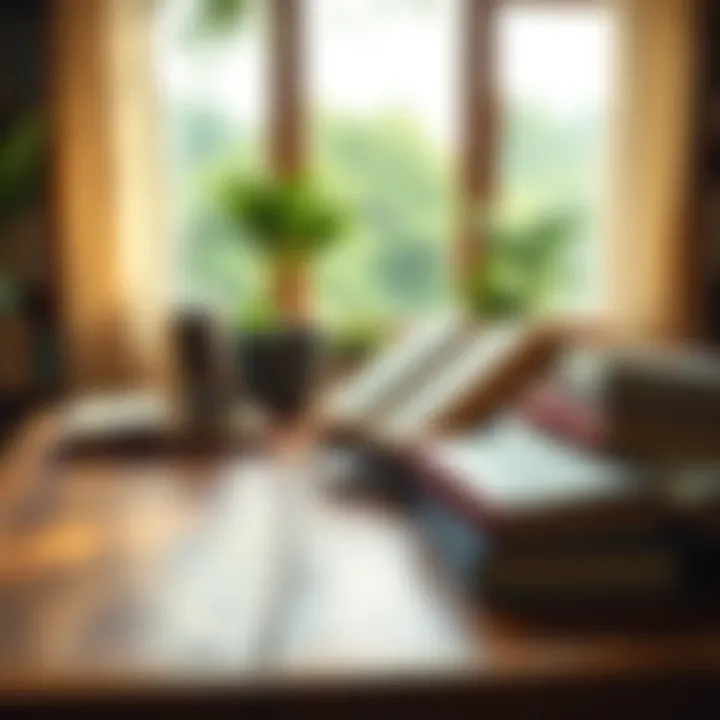 A collection of beginner-friendly books on Advaita Vedanta displayed on a wooden table with a peaceful ambiance