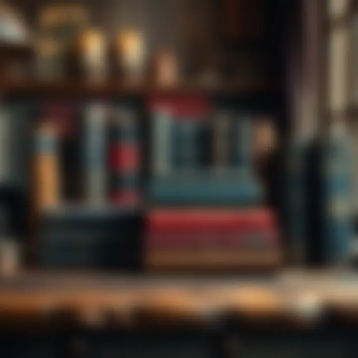 A collection of books focused on heathenry, showcasing historically-based and Norse traditions, arranged on a wooden table.