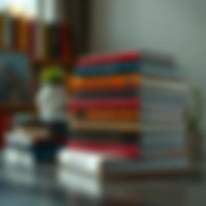 A collection of books featuring titles on identity transformation and personal growth, stacked on a table with a warm light