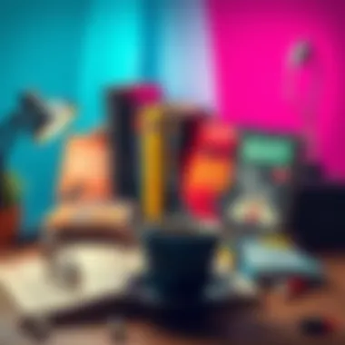 A selection of colorful book covers displayed with a cozy reading setup and a cup of coffee